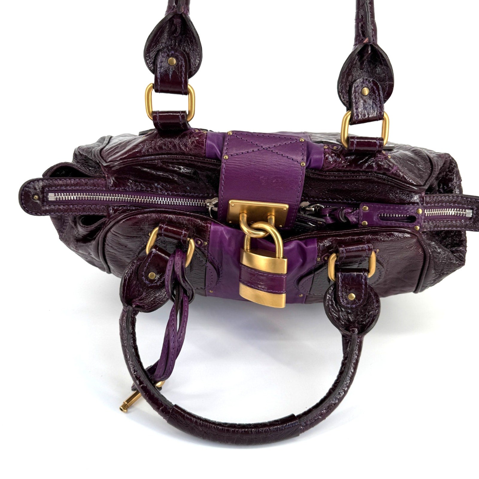 Chloe Paddington Bag Purple Patent Leather Gold Hardware Y2K Designer It Bag