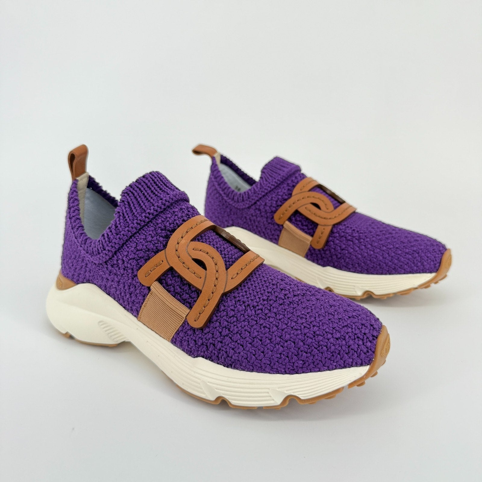 Tods Sportivo Kate Sneakers Size 7.5 EU 38 Chain Knit Purple Italy Designer