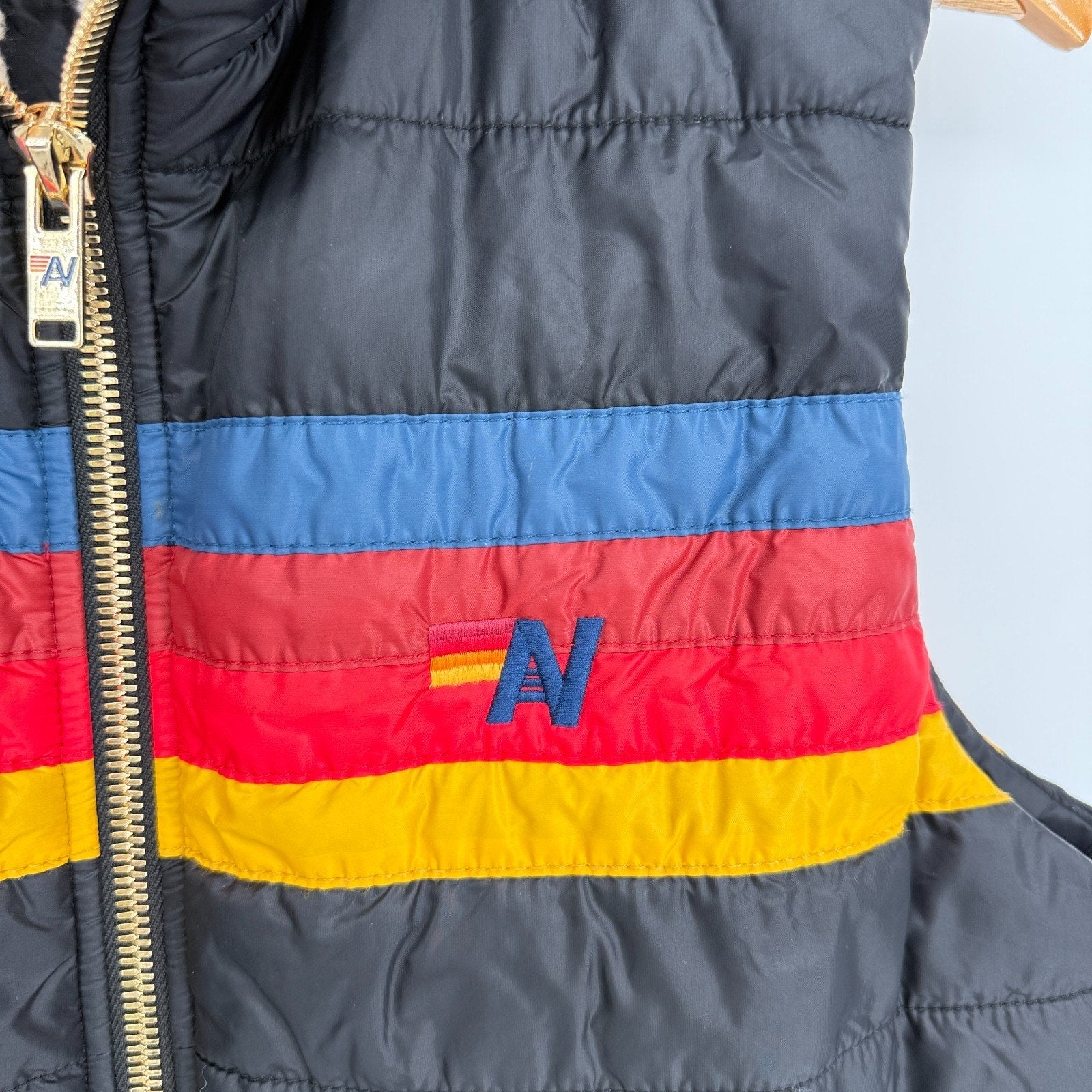 Aviator Nation Vest 4 Stripe Sherpa 70s Retro Apres Ski Cozy Mens Size L