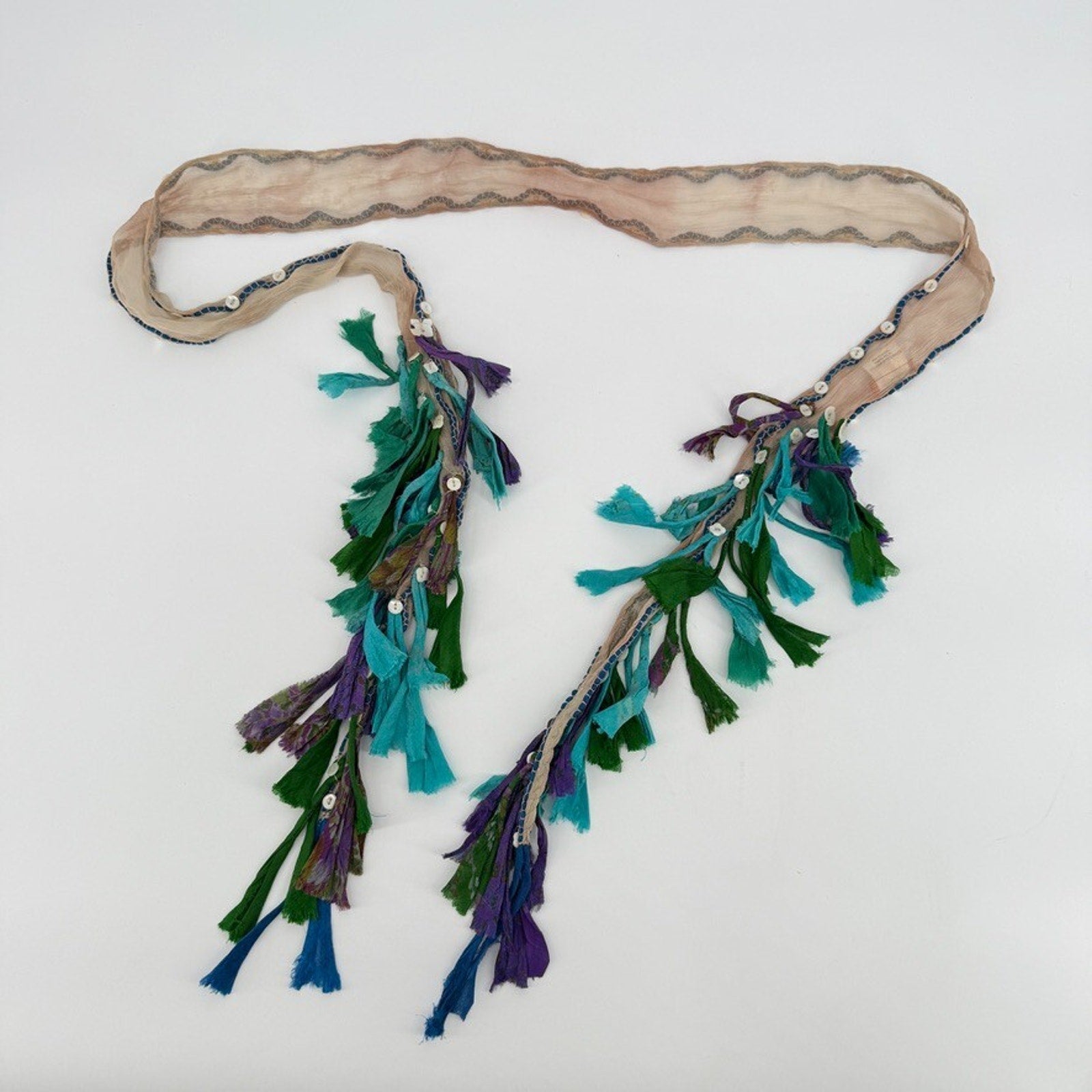 Chan Luu Silk Scarf Belt Multicolor Boho Fringe Wrap Choker Y2K Hippie Festival