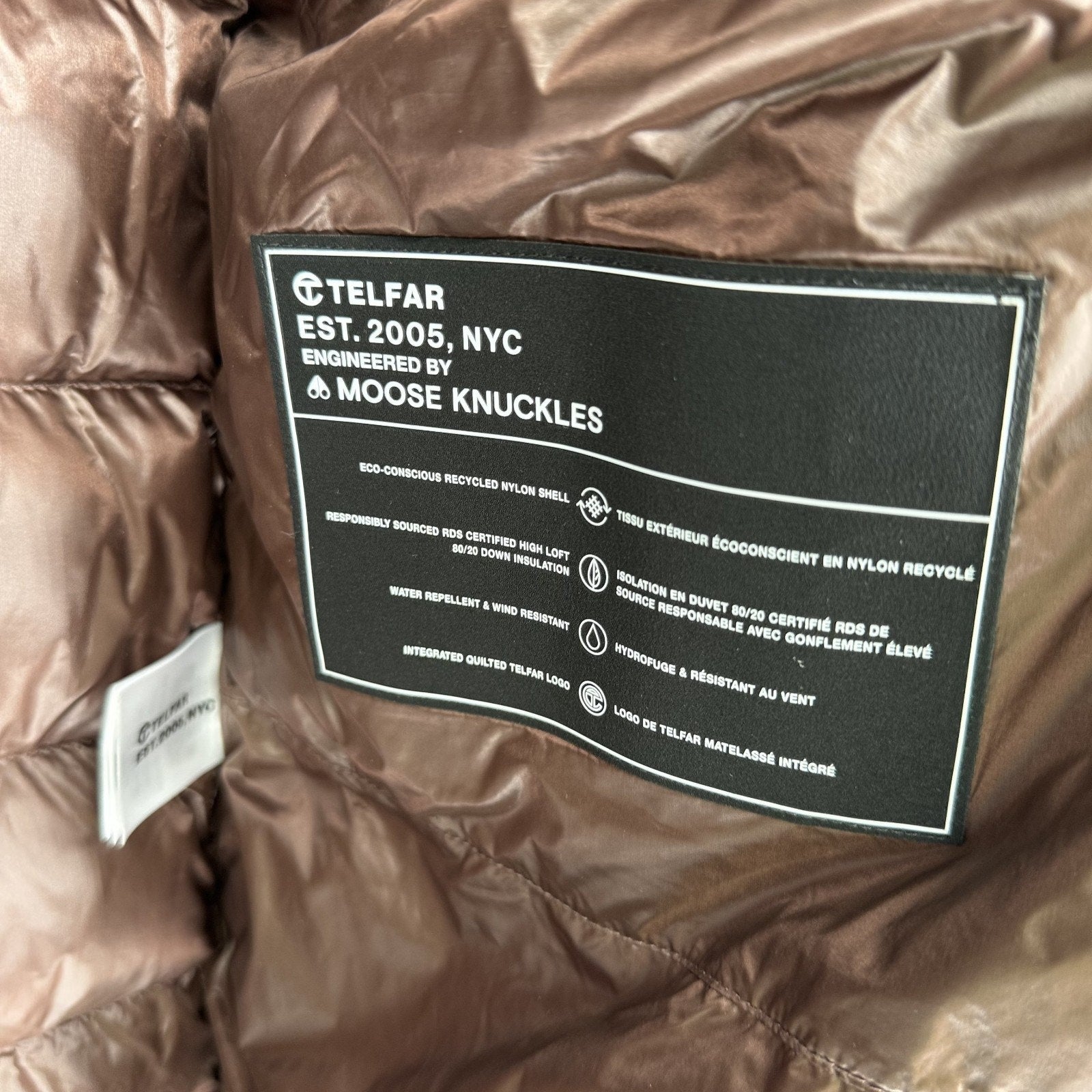 Telfar x Moose Knuckles Puffer Coat Brown Down Long Hooded Jacket XS/S Unisex