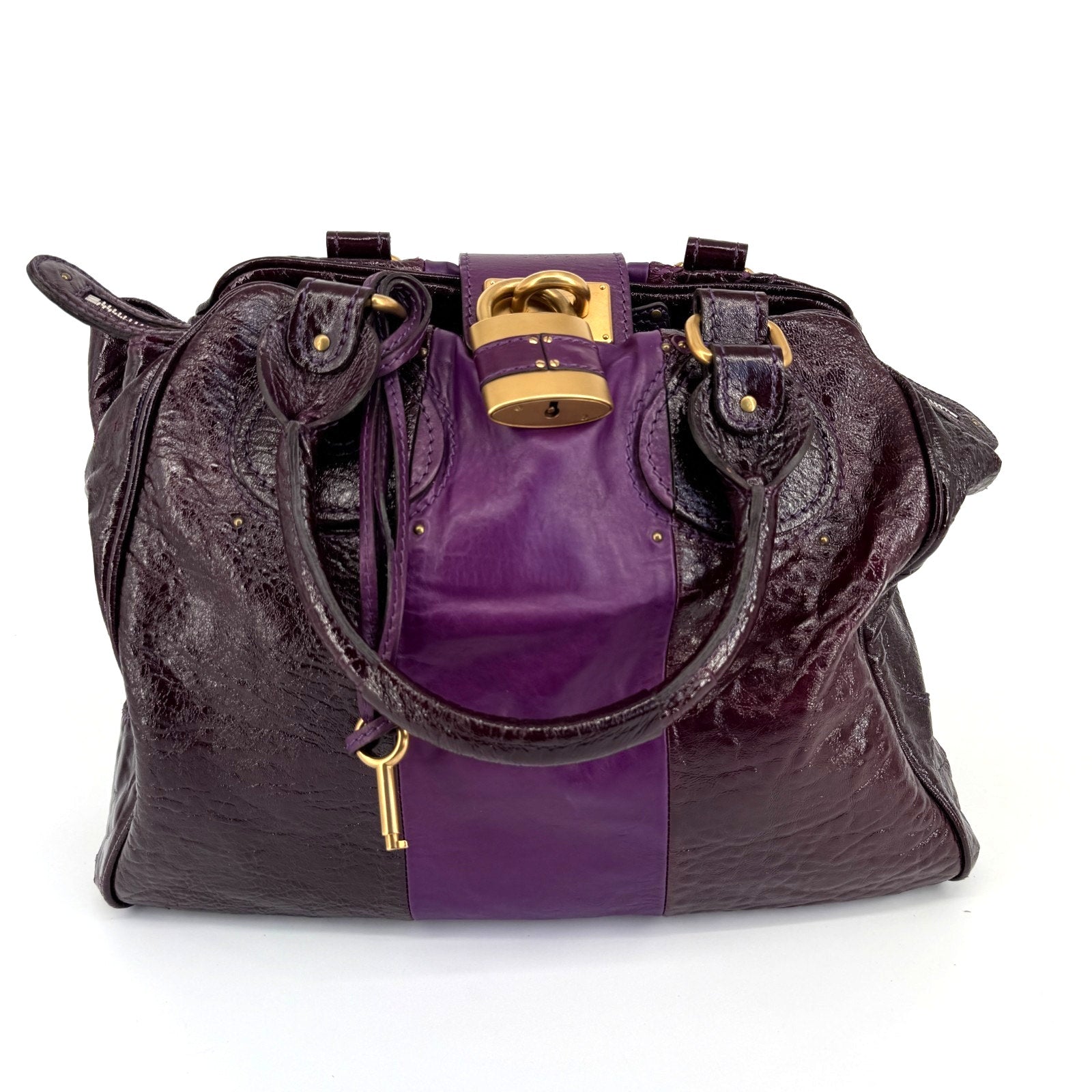 Chloe Paddington Bag Purple Patent Leather Gold Hardware Y2K Designer It Bag