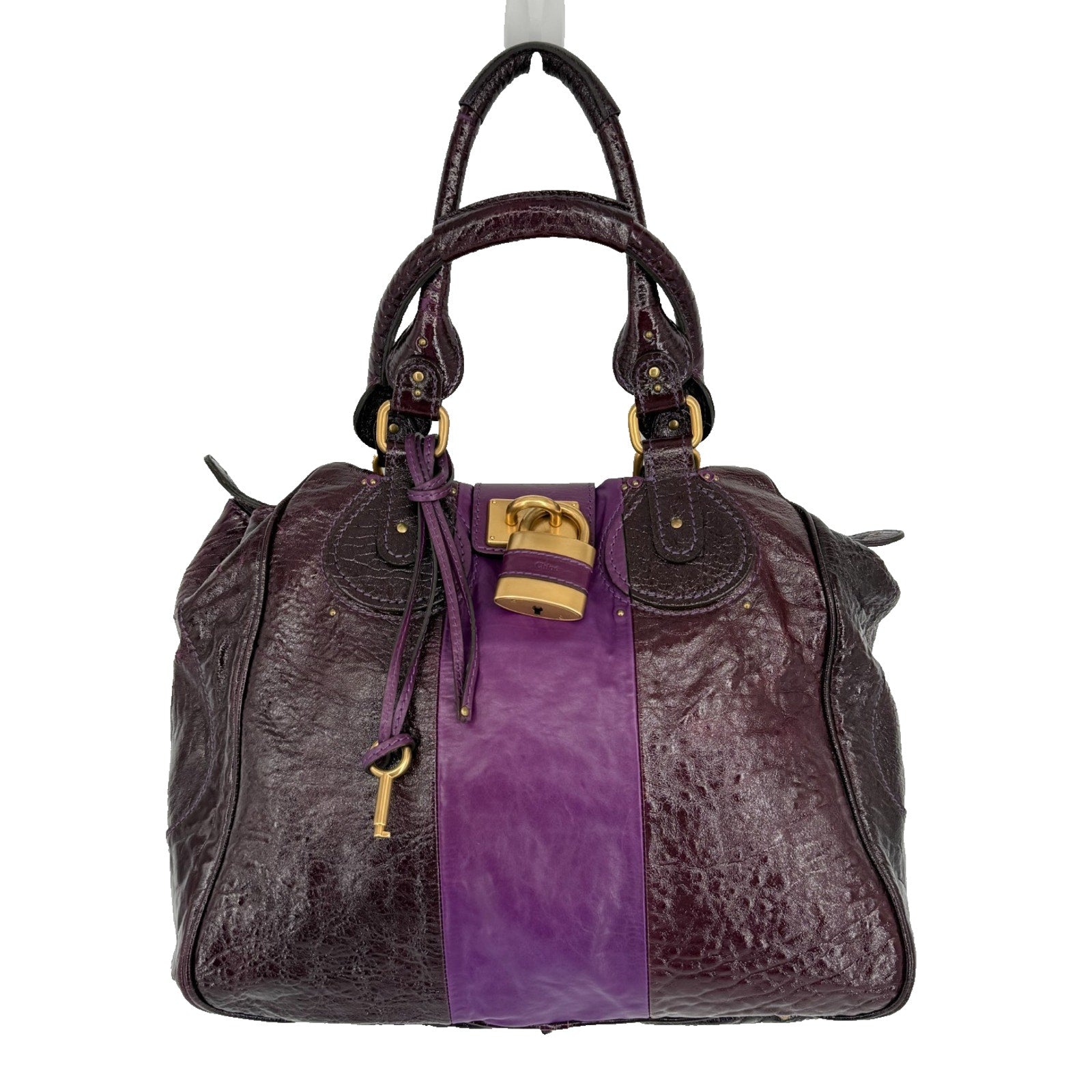 Chloe Paddington Bag Purple Patent Leather Gold Hardware Y2K Designer It Bag