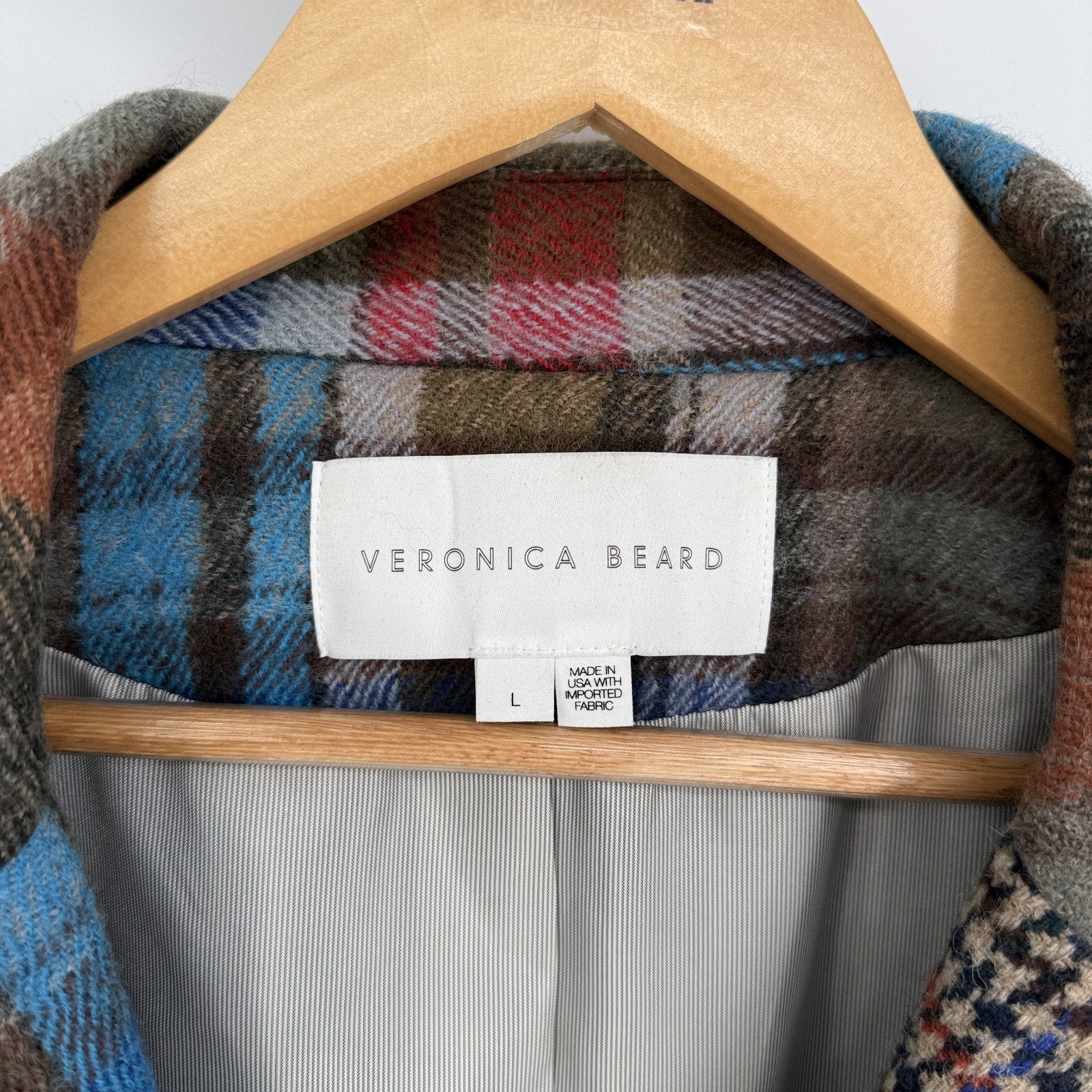 Veronica Beard Dickey Jacket India Coat Plaid Houndstooth Size L Academia Preppy