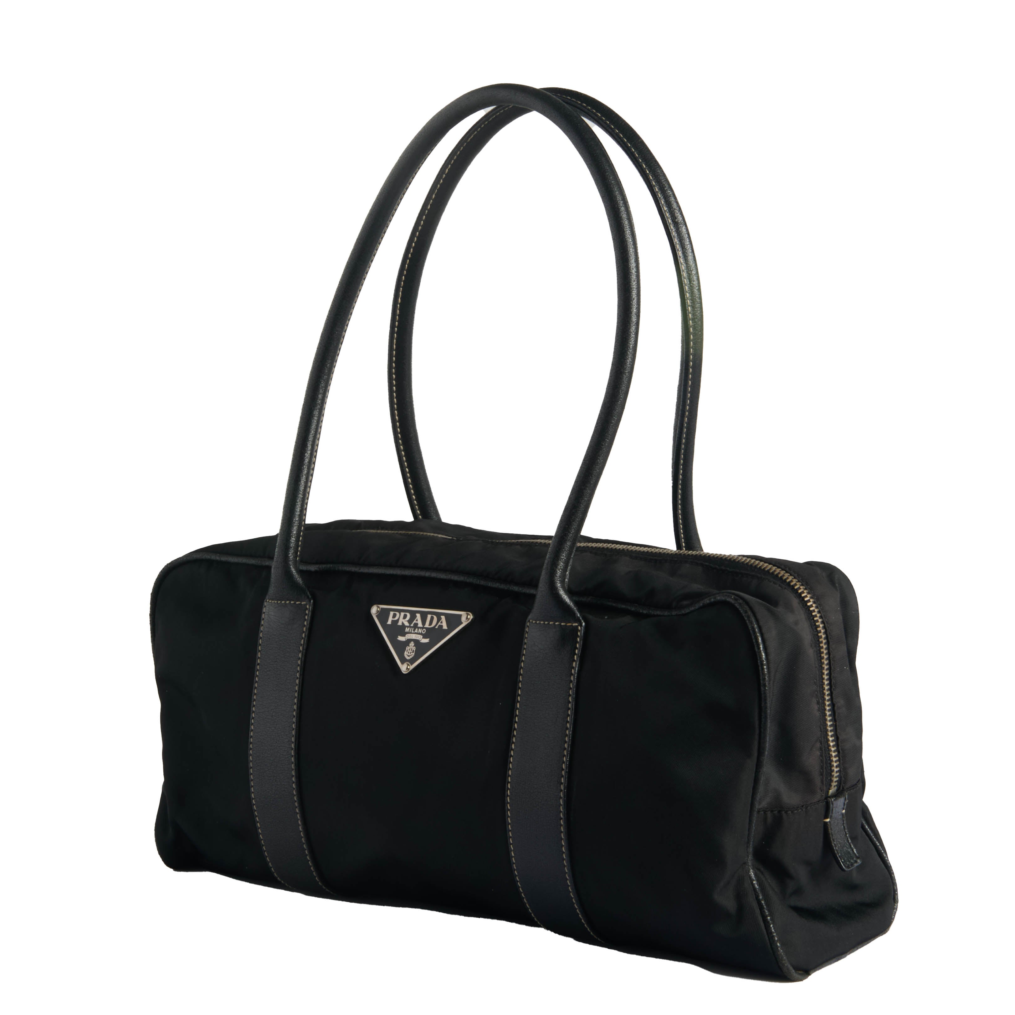 Prada Tessuto Triangle Logo Boston Bag