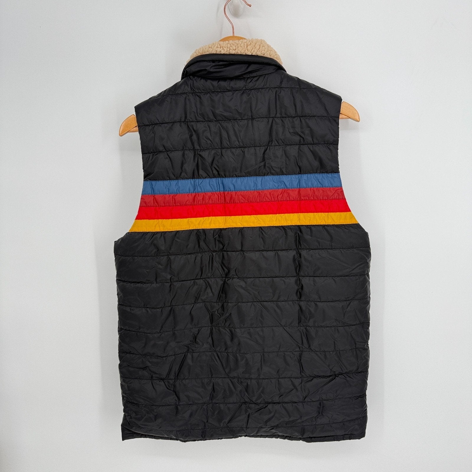 Aviator Nation Vest 4 Stripe Sherpa 70s Retro Apres Ski Cozy Mens Size L