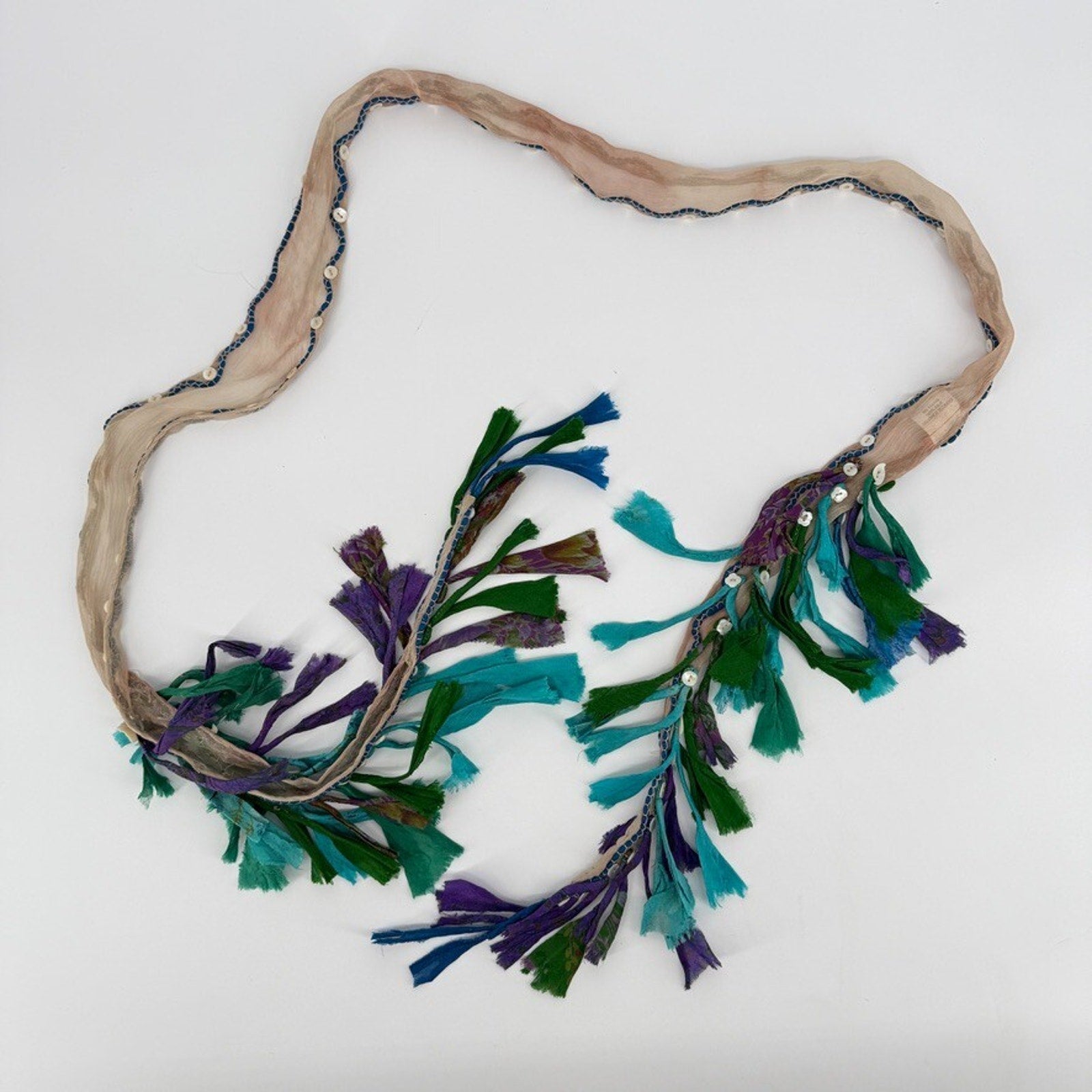 Chan Luu Silk Scarf Belt Multicolor Boho Fringe Wrap Choker Y2K Hippie Festival