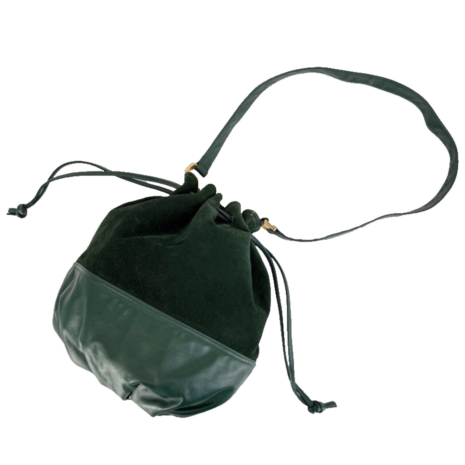 vtg Anne Klein Calderon Green Suede Leather Bucket Bag 90s Minimalist Old Money