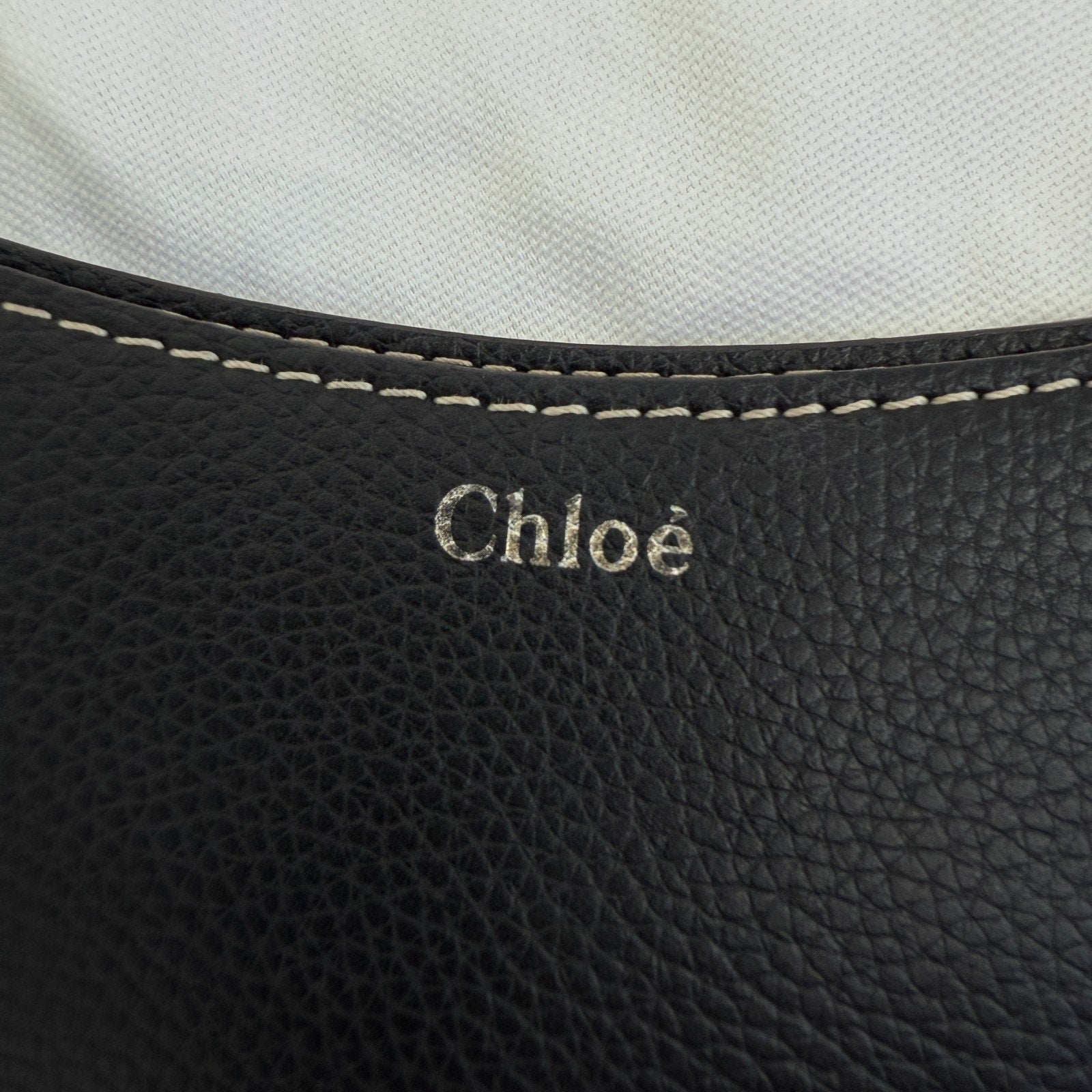 Chloe Darryl Hobo Bag Black Grained Leather Large Tote Shoulder With Pouch Auth