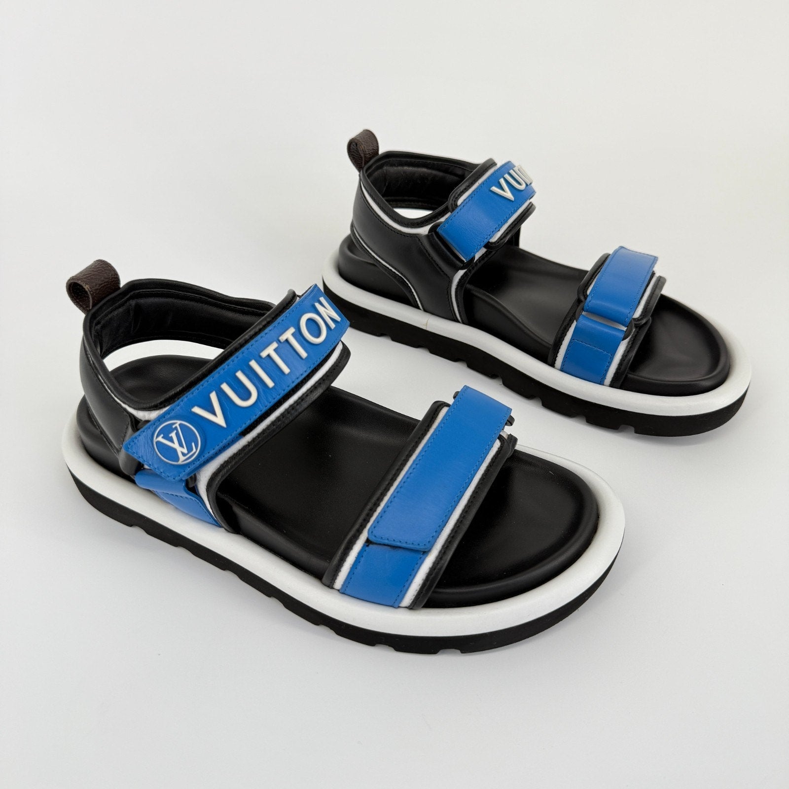 Louis Vuitton Pool Pillow Strap Sandals Blue Designer Rare Leather US 8.5 39