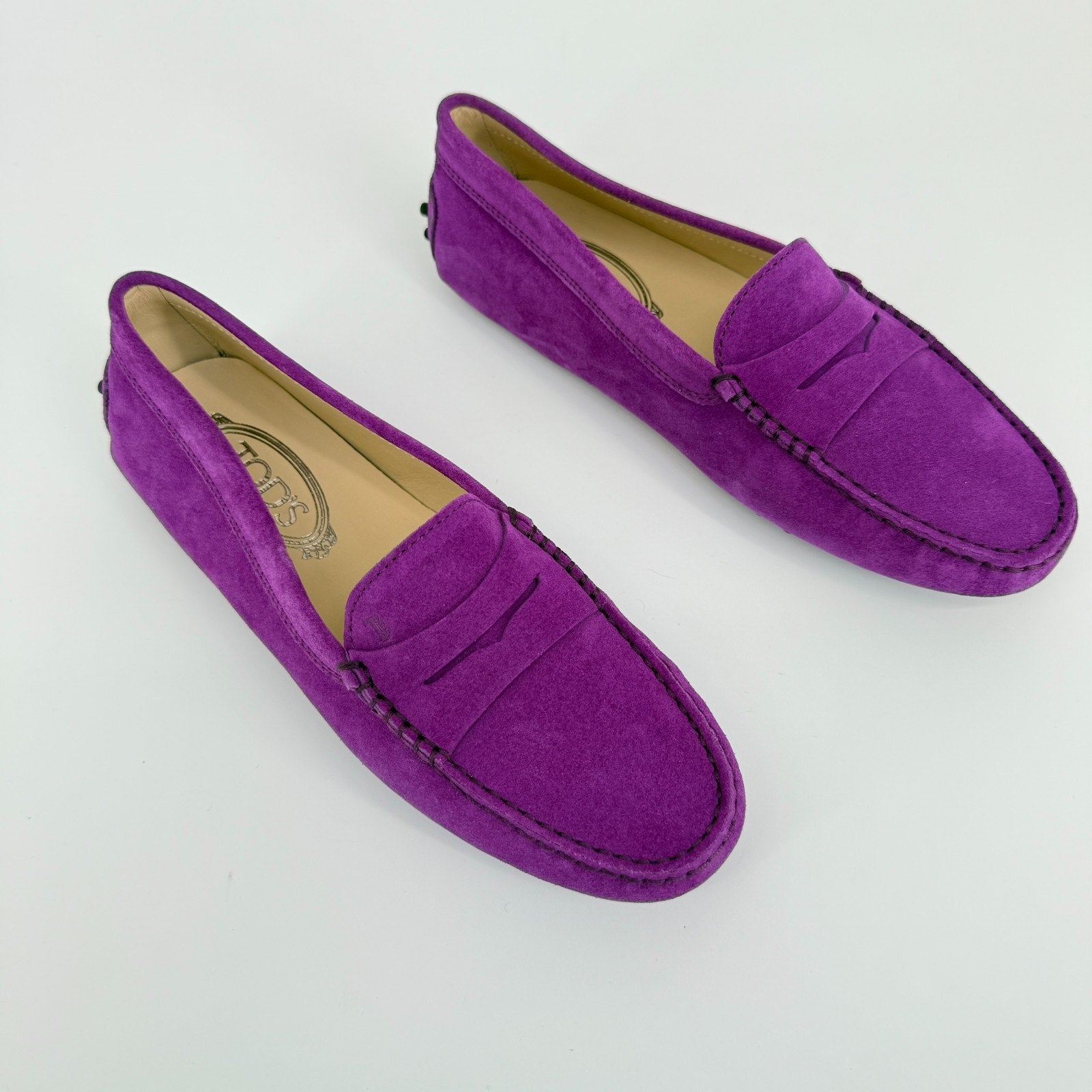 Tod’s Gommini Purple Suede Loafers Size 7.5 EU 38 Womens Driving Flats Italy New