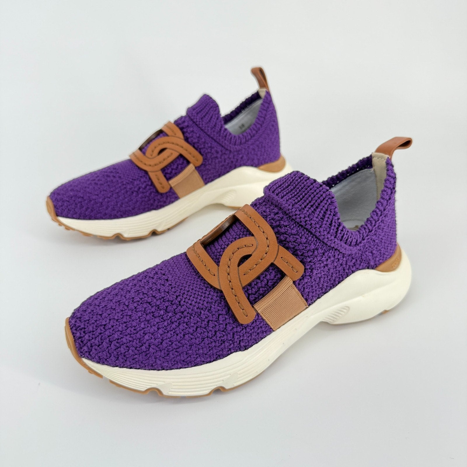 Tods Sportivo Kate Sneakers Size 7.5 EU 38 Chain Knit Purple Italy Designer