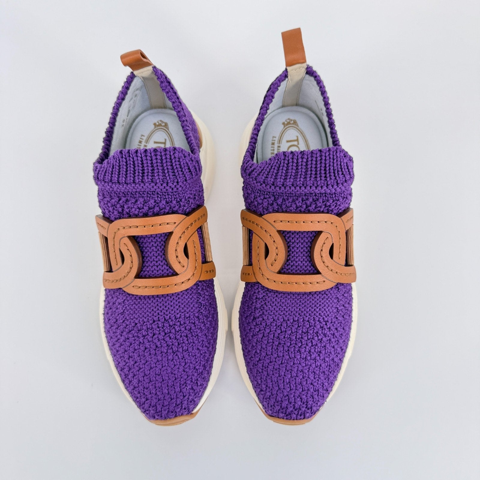 Tods Sportivo Kate Sneakers Size 7.5 EU 38 Chain Knit Purple Italy Designer