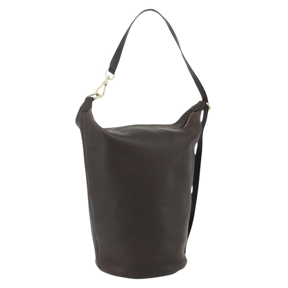 Celine 90s Brown Leather Blazon Bucket Bag