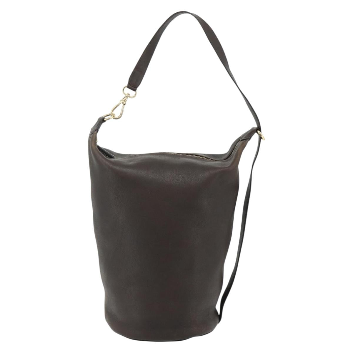 Celine 90s Brown Leather Blazon Bucket Bag