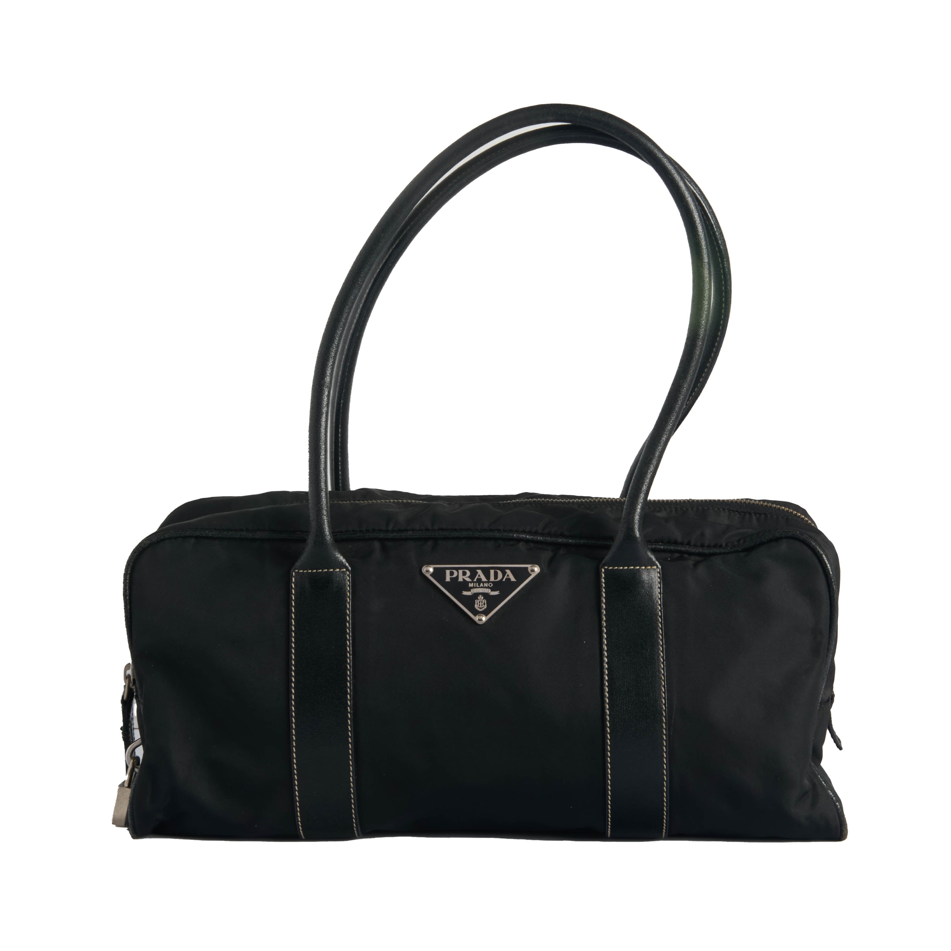 Prada Tessuto Triangle Logo Boston Bag