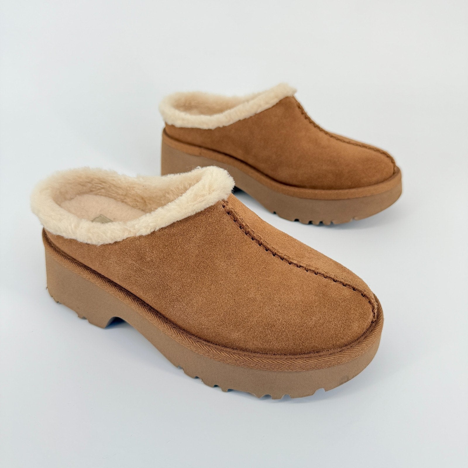 UGG New Heights Women's Size US 8 Cozy Clog Chunky Mule Slip On Chestnut Brown