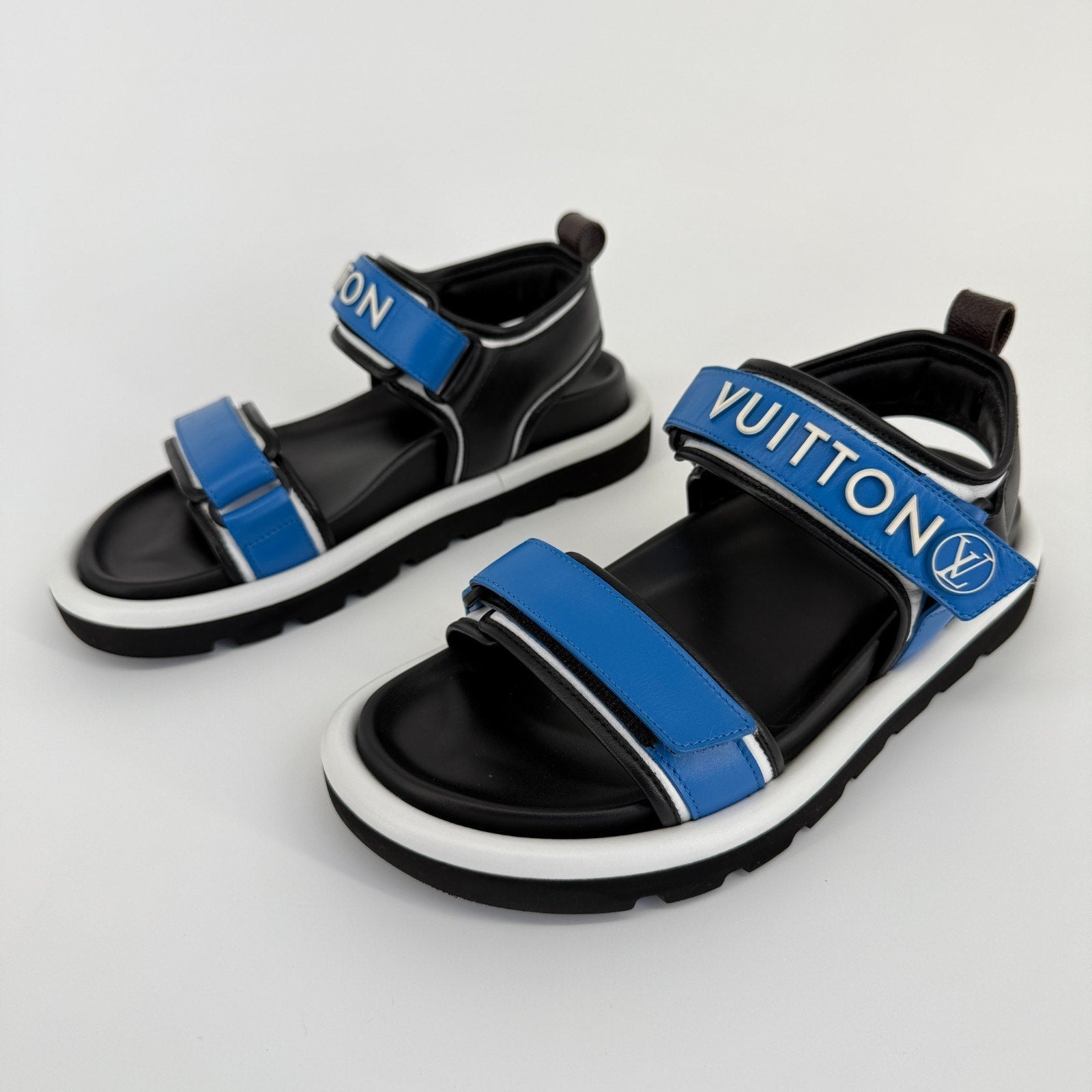 Louis Vuitton Pool Pillow Strap Sandals Blue Designer Rare Leather US 8.5 39