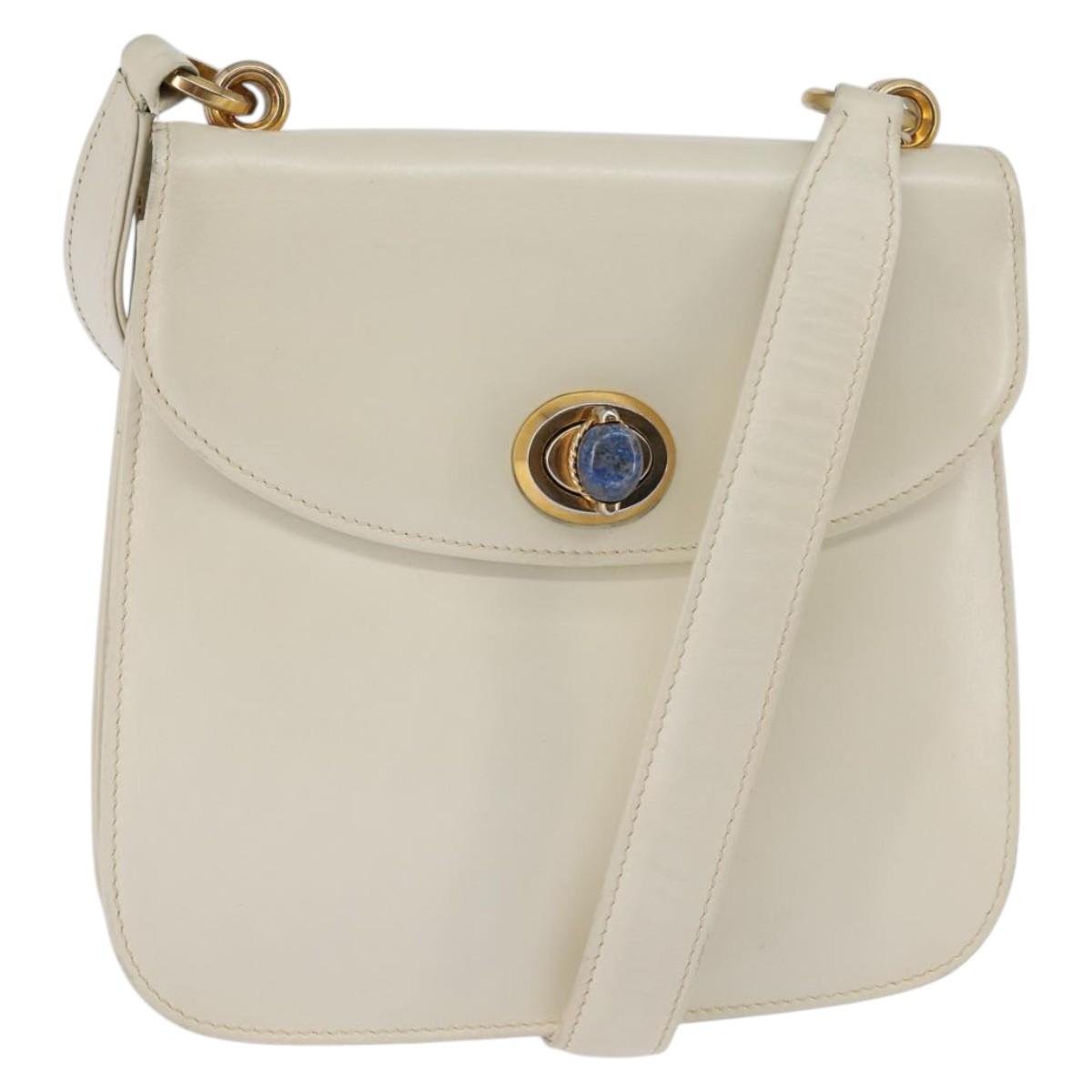Gucci 70s Ivory Leather Lapis Shoulder Bag