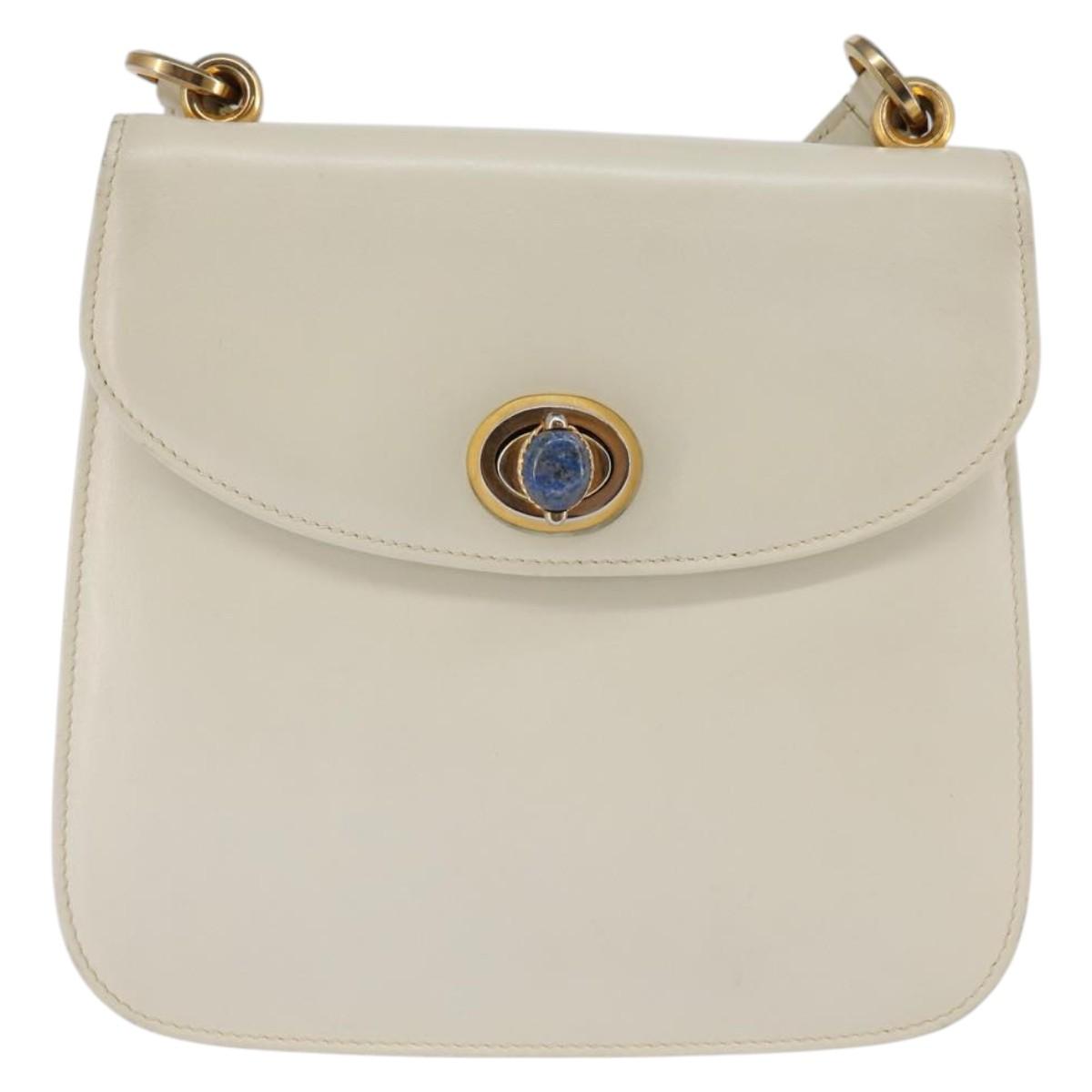 Gucci 70s Ivory Leather Lapis Shoulder Bag